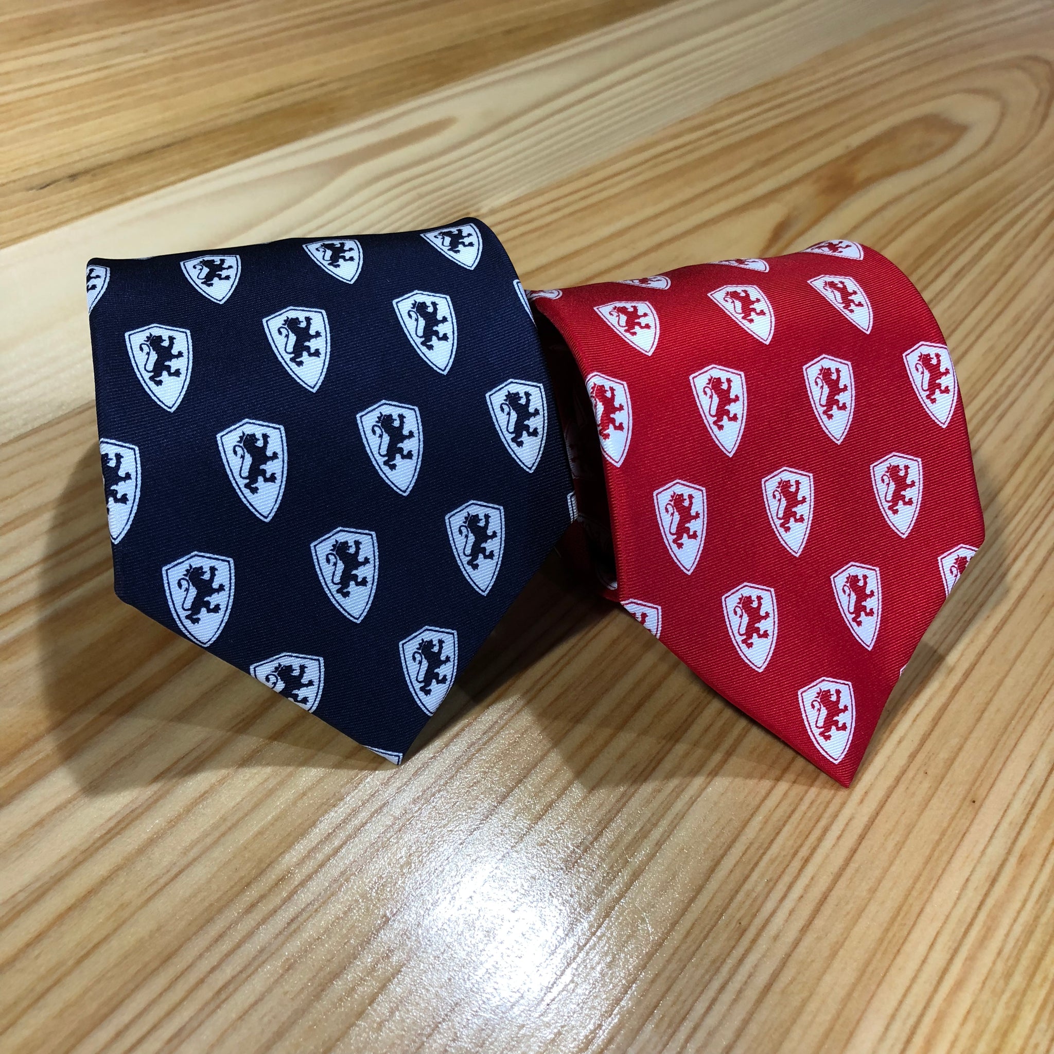 Dark blue with white Flagler college shield logos and crimson red with white Flagler college shield logos