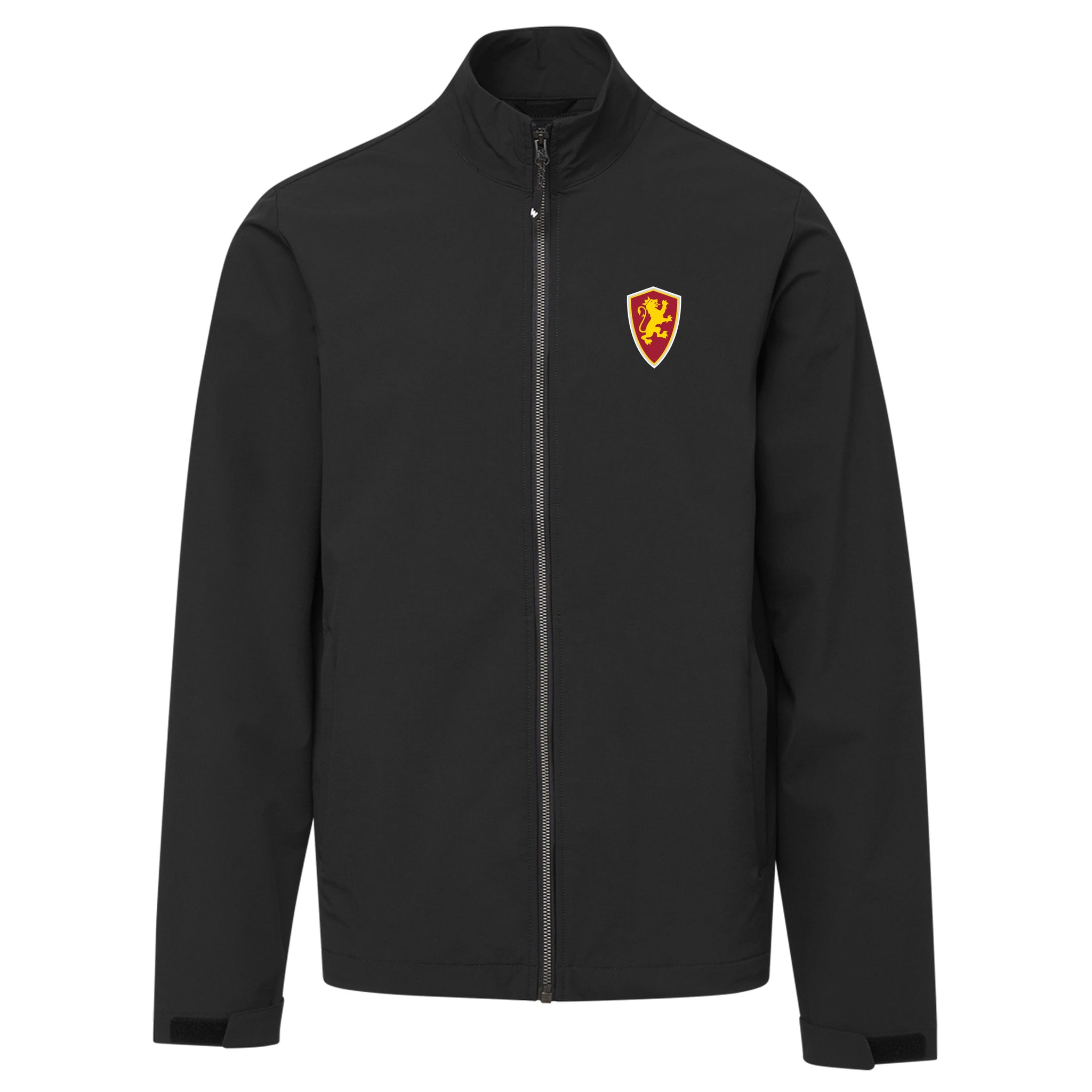 Black full zip jacket with Flagler College shield logo on left chest
