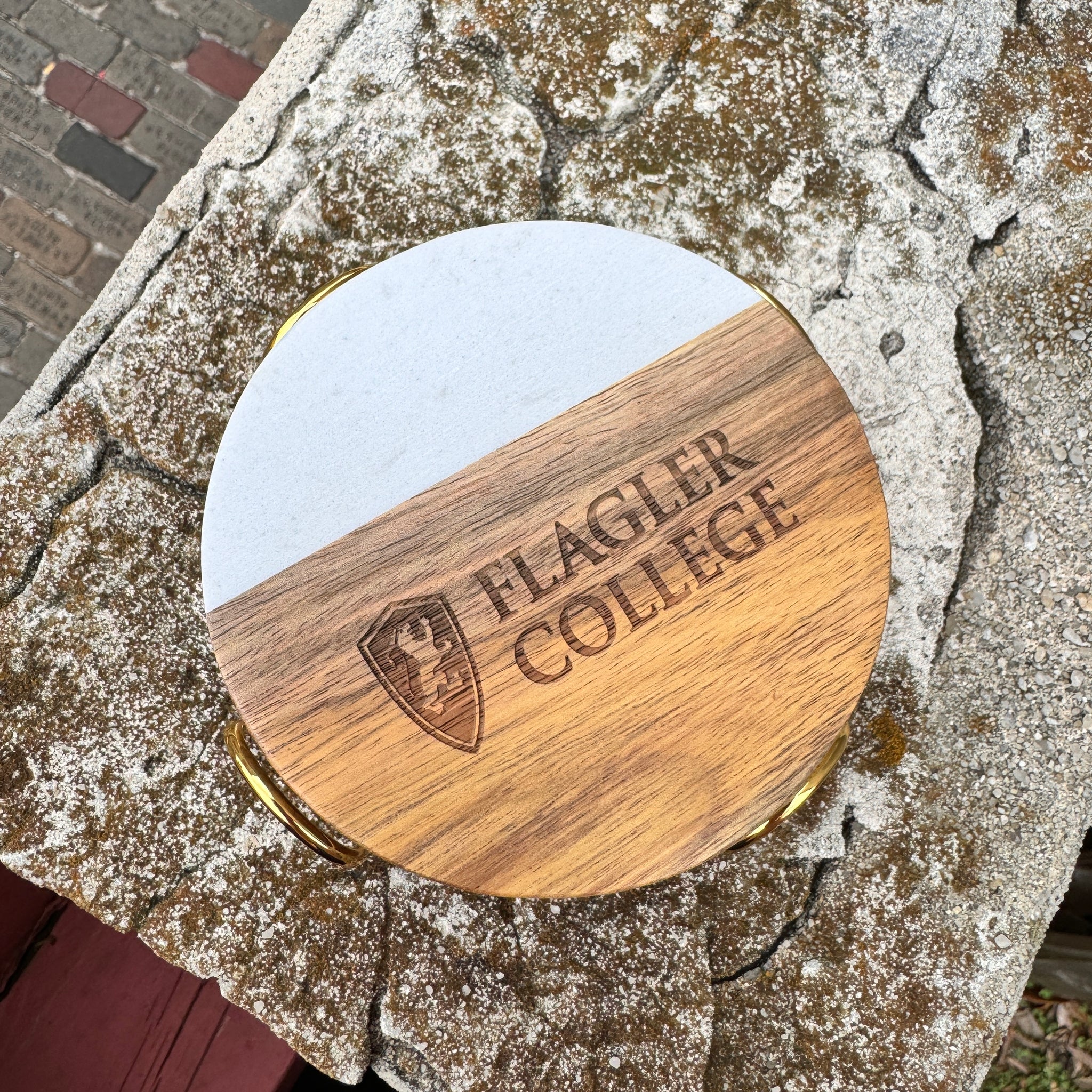 Acacia Wood & Marble Flagler College Coaster Set