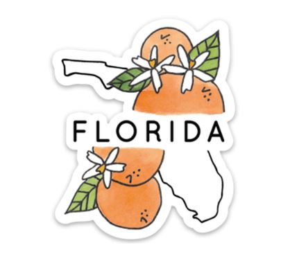 Florida state with oranges sticker