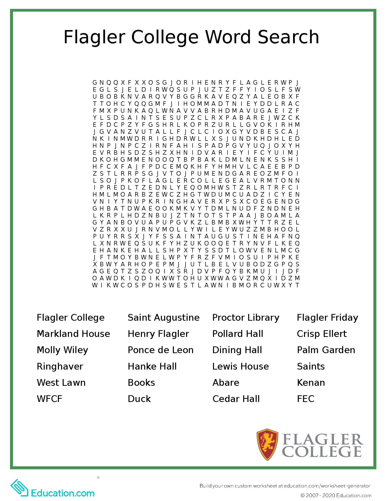 Flagler College Word Search