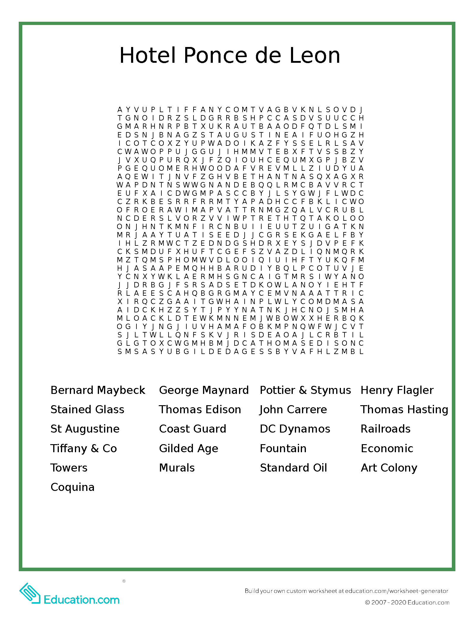 Hotel Ponce de Leon Word Search