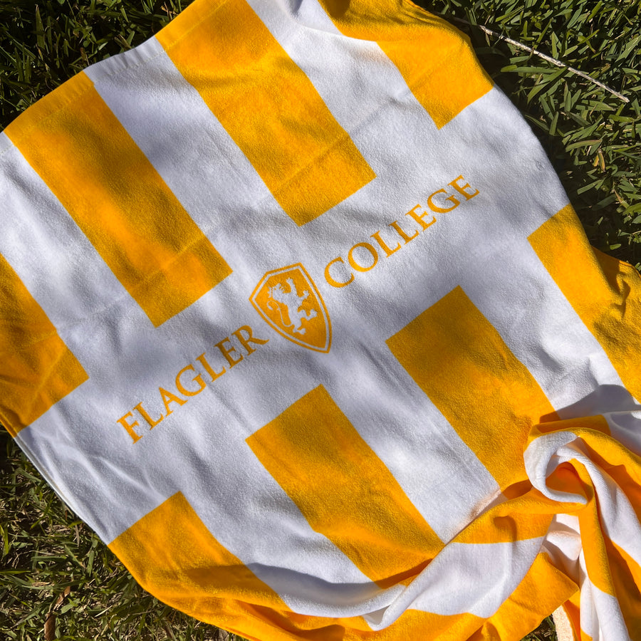 Gold and White Striped Flagler College Beach Towel