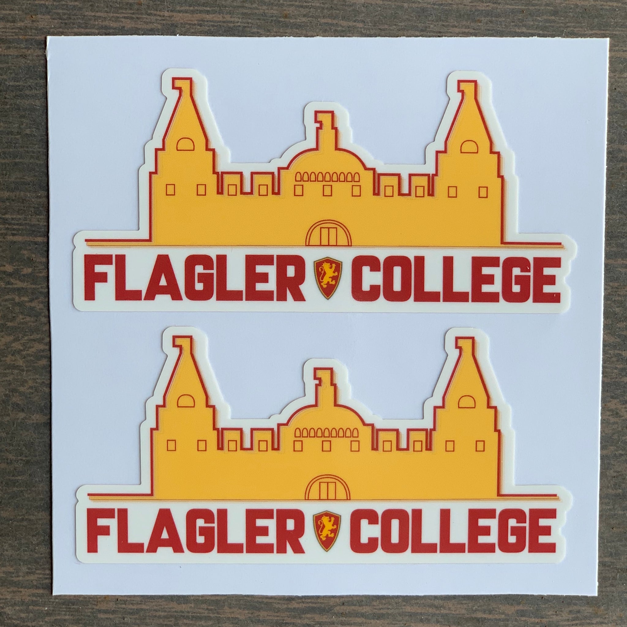 red and yellow Flagler college building sticker 
