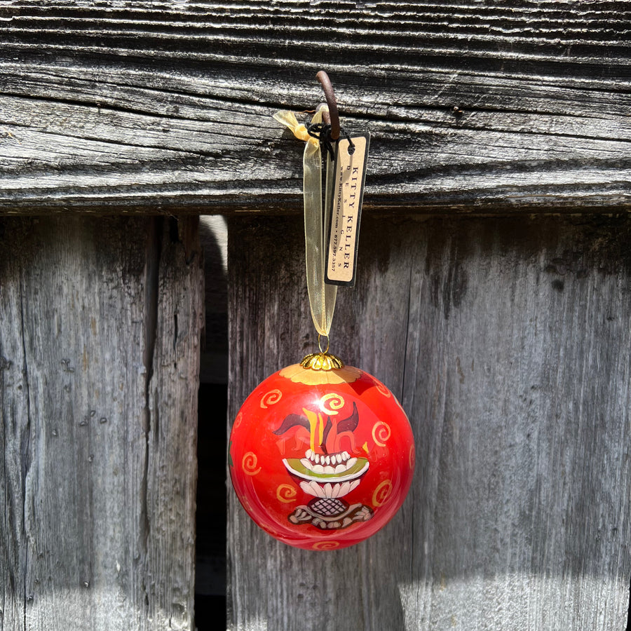Red hand painted ornament with Flagler shield logo